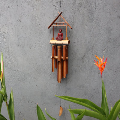 Serenityy Bamboo Windchime Natural Finish Brown Buddha 6 Tubes6-Tube Bamboo Chime from B&Q