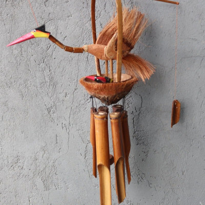 Serenityy Handcrafted Bamboo Windchime Natural Finish Mother & ChicksBamboo Coconut Indoor Outdoor from B&Q