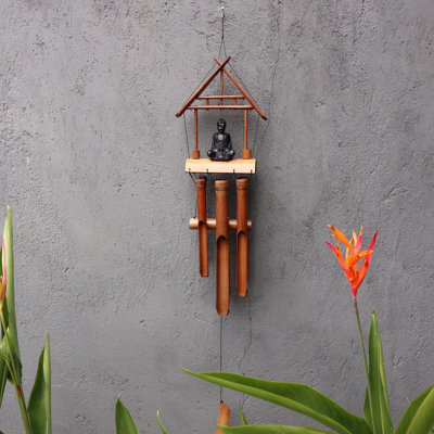 Serenityy Bamboo Windchime Natural Finish Black Buddha 6 Tubes50 Cm Tubes120 Cm Length from B&Q