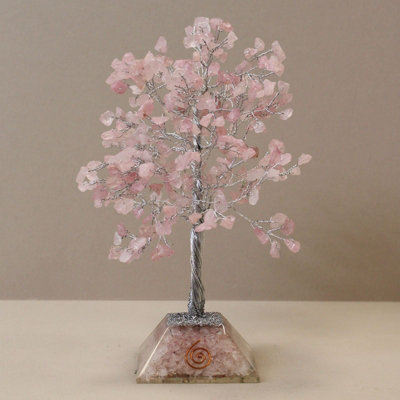 B&Q -  320-Stone Rose Quartz Gemstone Tree With Orgonite BasePink Decorative Ornament