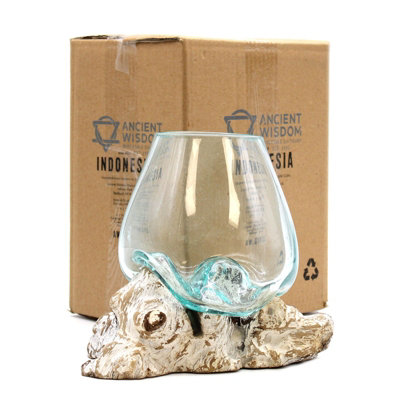 Large Molten Glass Bowl With Whitewash Wood Base Statement Décor from B&Q