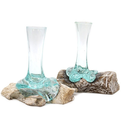 Small Molten Glass Vase With Whitewash Wood Decorative Accent from B&Q