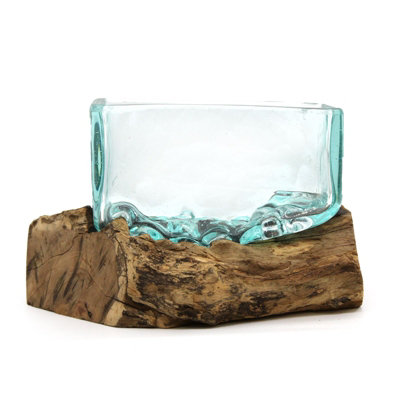 Medium Molten Glass Tank Bowl Wooden Stand Interior Decoration from B&Q