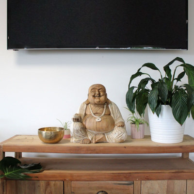 Serenityy Happy Buddha StatueHand-Carved Suar WoodWhitewash Finish40Cm. from B&Q