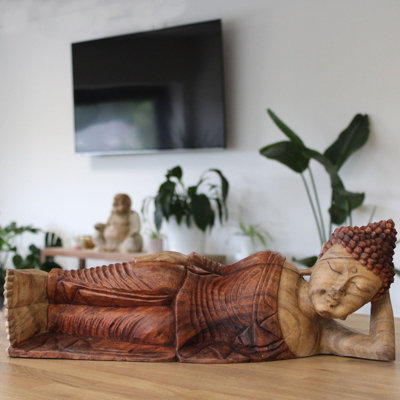 Serenityy Hand-Carved Suar Wood Sleeping Buddha Statue50Cm. from B&Q