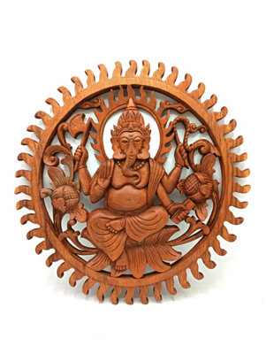 B&Q -  Ganesh Wooden Wall Art40CmBrushed Matt BrownWall Mountable