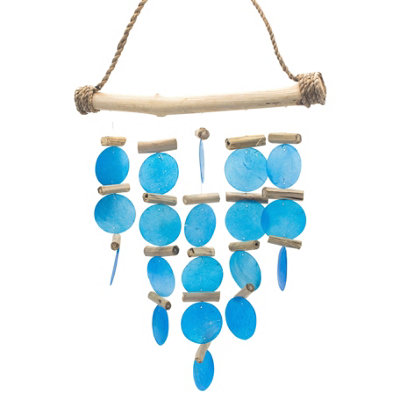 Serenityy Blue Driftwood Capiz Wind ChimeHandmade Bali Coastal DecorReady To Hang from B&Q