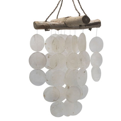 Serenityy Pearl-Effect Driftwood Cross Wind ChimeHandmade Capiz Shell AccentsBali Coastal Decor from B&Q