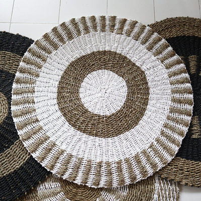 Serenityy Aw Dropship Uk Round Seagrass Rug White & Tan Sun Design 1M