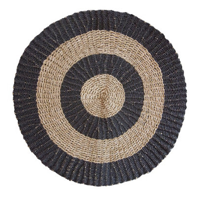 Serenityy Aw Dropship Uk Round Seagrass Rug Black & Tan Circles 1MWickerMatt Finish