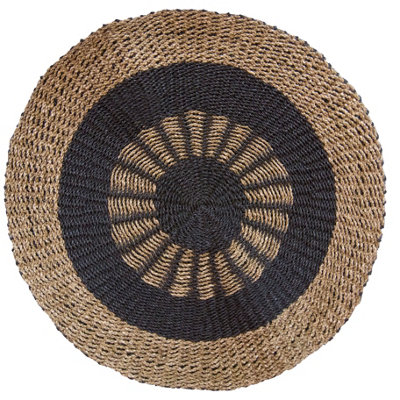 Serenityy Aw Dropship Uk Round Seagrass Rug Black & Tan Inner Sun 1MMedium Round Wicker Mat