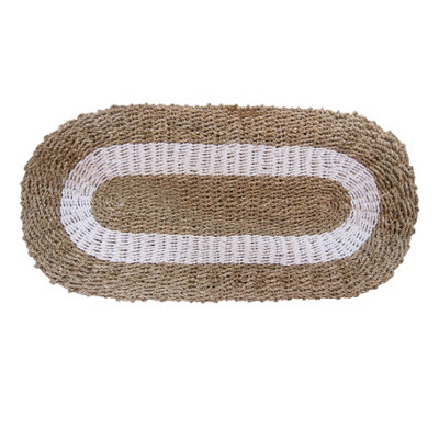 B&Q -  Oval Seagrass Rug White & Tan Classic 60X120CmOval Indoor Rug