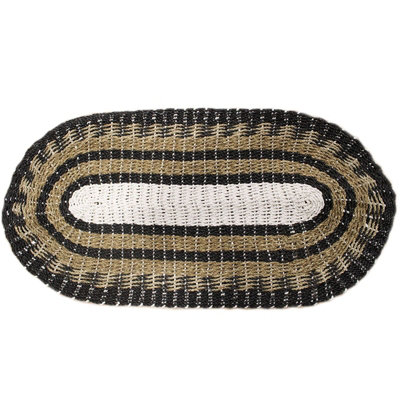 B&Q -  Oval Seagrass Rug BlackWhite & Tan Classic 60X120CmTextured Indoor Hallway Rug