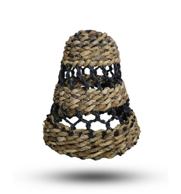 B&Q -  Natural Banana Leaf And Hitam Raffia Lamp ShadesSet Of 3Candle ShapeNatural And Black