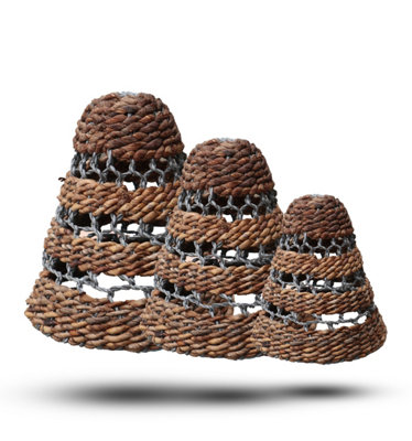 B&Q -  Natural Banana Leaf And Grey Raffia Lamp ShadesSet Of 3Candle Shape