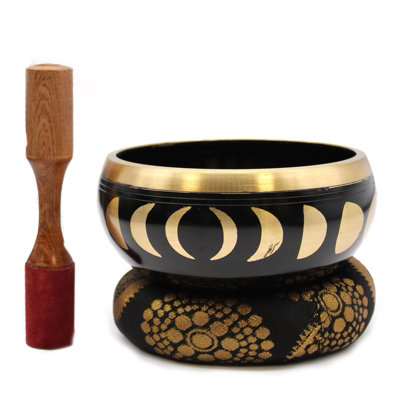 Serenityy Moon Phase Tibetan Singing Bowl SetBlack 14 Cm With Striker And Cushion from B&Q