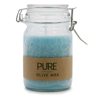 Serenityy Pure Olive Wax Jar Candle 120X70 mm TurquoiseHand-PouredVegan25H Burn Time from B&Q