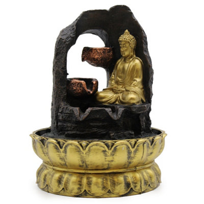 Serenityy Tabletop Water Feature 30CmGolden Meditating BuddhaIndoor Feng Shui Water Fountain from B&Q