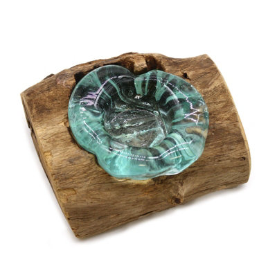 Single Molten Glass Candle Holder With Wooden Base Decorative Light from B&Q