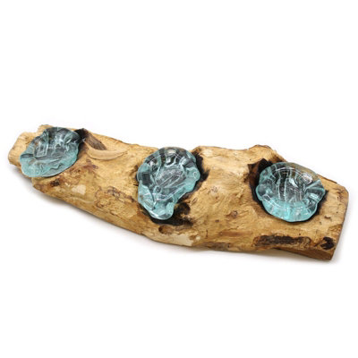 Triple Molten Glass Candle Holder Wooden Base Decorative Centrepiece from B&Q
