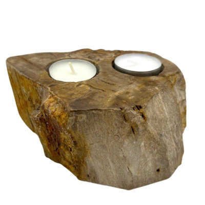 Serenityy Petrified Wood Candle HolderDouble Tealight Hand-Carved Rustic Decorative Piece from B&Q