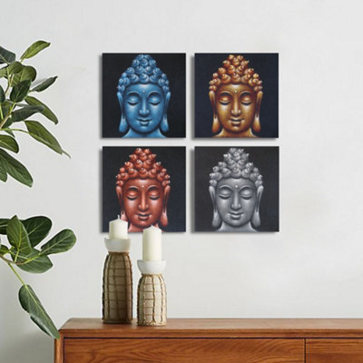 Serenityy Set Of 4 Buddha Heads Sand Detail 30 X 30 Cm Multicolour Wall Art. from B&Q