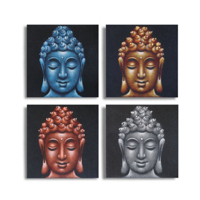 Serenityy Set Of 4 Buddha Heads Sand Detail 40 X 40 CmMulticolour. from B&Q