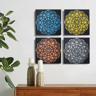 Serenityy Set Of 4 Mandala Brocade Detail Prints 30 X 30 Cm Frameless Gloss from B&Q