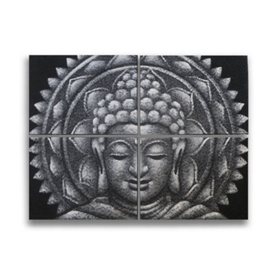 Serenityy Set Of 4 Grey Buddha Mandala Brocade Detail Unframed Prints 30X40Cm. from B&Q