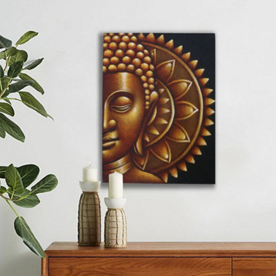 Serenityy Gold Half Buddha Mandala Unframed Gloss Print 60X80CmLarge Rectangular Portrait. from B&Q