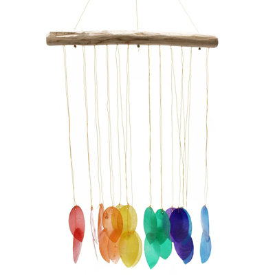 Serenityy Rainbow Leaf Driftwood ChimeCapiz ShellsHandmade Bali Coastal Wind Chime from B&Q
