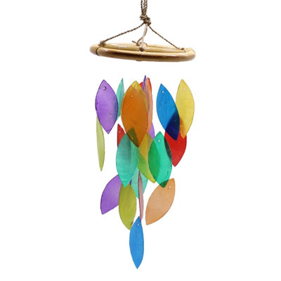 Serenityy Rainbow Leaf & Bamboo Drop Driftwood Wind ChimeHandmade Capiz Shell AccentsMulticolourReady To Hang from B&Q