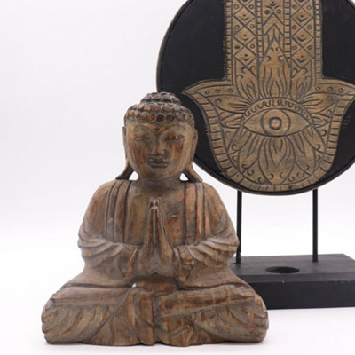 Serenityy Buddha Feng Shui Set With Hamsa DesignGrey Wood-Effect Buddha 25CmStand 42.5Cm from B&Q