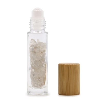 B&Q -  Gemstone Essential Oil Roller Bottle With Rock Quartz Roller Ball And Wooden CapReusable 10Ml Sample Bottle For Oils And Blends