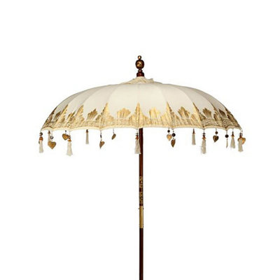 Serenityy Bali Patio Parasol2M Round Canvas CanopyNatural With Gold Patterns. from B&Q