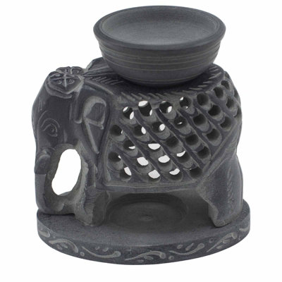 Serenityy Soapstone Oil Burner 10.5CmHand-Carved Standing ElephantGrayGloss Finish from B&Q