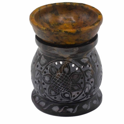 Serenityy Soapstone Oil Burner 10Cm Mandala Flower Black & YellowHand-Carved Aromatherapy Burner from B&Q