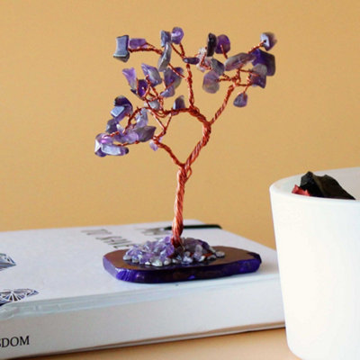 Serenityy Gemstone Wishing Tree With 35 Amethyst Stones On Natural Agate BasePurple Accent from B&Q