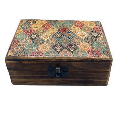 Serenityy Medium Ceramic-Glazed Wooden Keepsake Box 15X10X6 Cm Trad-Pattern. from B&Q