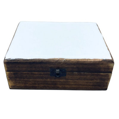 Serenityy Large Ceramic Glazed Wood Keepsake Box 20X15X7.5Cm White. from B&Q