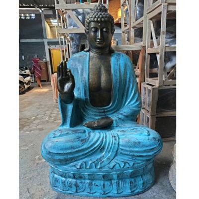 Serenityy Large 2M Turquoise And Stone Buddha Teaching On Lotus65Kg Outdoor Statue from B&Q