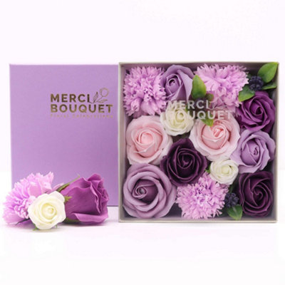 Serenityy Square Box Soap Flower GiftHandcrafted Lavender Rose And Carnation Arrangement from B&Q