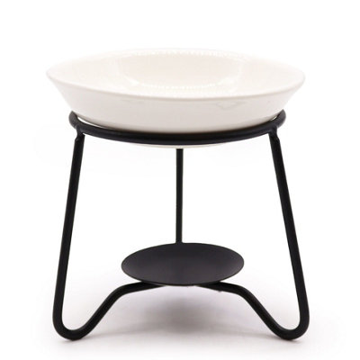 B&Q -  Ceramic & Metal Simple Stand Oil BurnerGloss White Minimalist Design916G