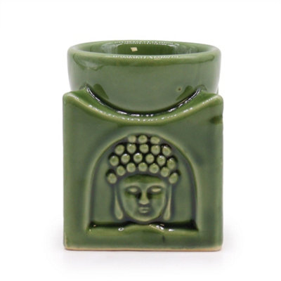 Serenityy Square Buddha Oil Burner Dark JadeCompact Gloss Finish Decorative Aromatherapy Accessory.