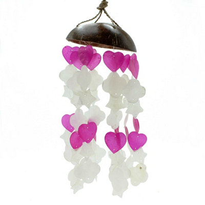 Serenityy Coconut & Capiz Wind ChimesPink And White35CmHandmade Bali Driftwood from B&Q