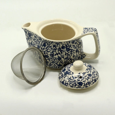 Serenityy Small Ceramic Herbal Teapot With Built-In Metal StrainerBlue Pattern350Ml from B&Q