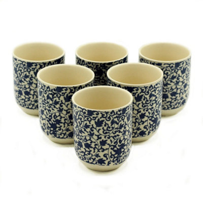 B&Q -  Herbal Tea Cups Set Of 6Classic Blue Pattern Tea Cups For Herbal And Hot Beverages