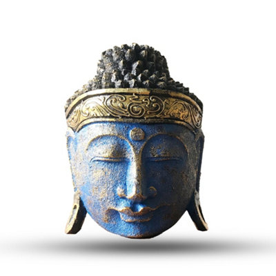 Serenityy Home Decoration Buddha Head 25CmHand-Carved Albasia Wood With Blue Shine Finish from B&Q