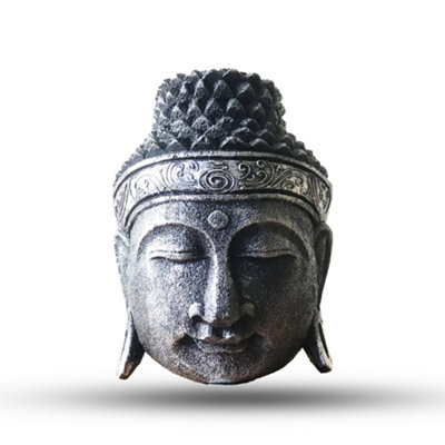 Serenityy Home Decoration Buddha Head 25Cm Silver Shine FinishHandcrafted Indonesian Sculpture from B&Q