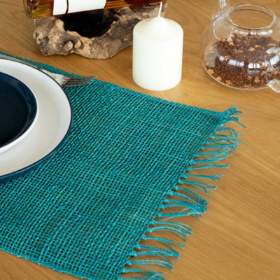 Serenityy Aw Dropship Uk Seagrass Fringe PlacematHandcrafted Turquoise57 X 35 Cm from B&Q